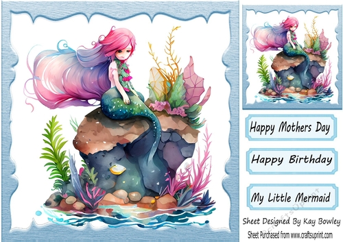 Little Mermaid sitting on a rock 8x8 (two)