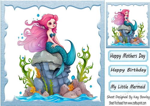 Little Mermaid sitting on a rock 8x8 (three)