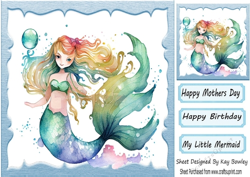 Little Mermaid sitting on a rock 8x8 (four)