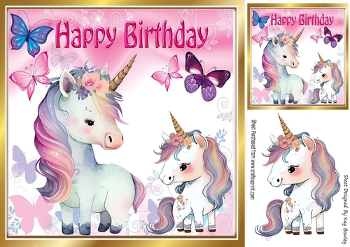 Cute Unicorns with Butterflies 8x8