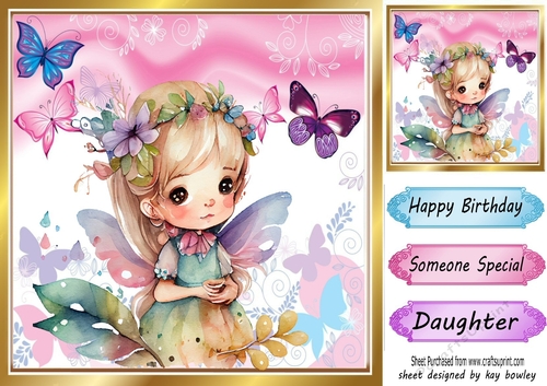 Sweet little fairy with butterflies 8x8