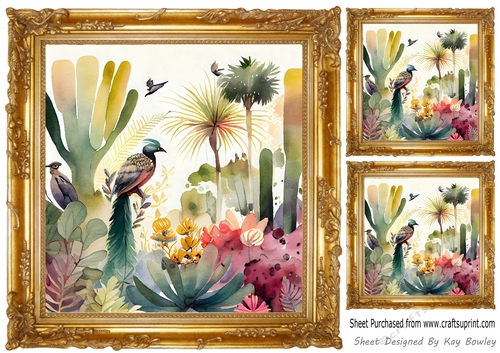 Gold Ornate Frame 8x8, with Exotic Birds Card Fronts (Two)
