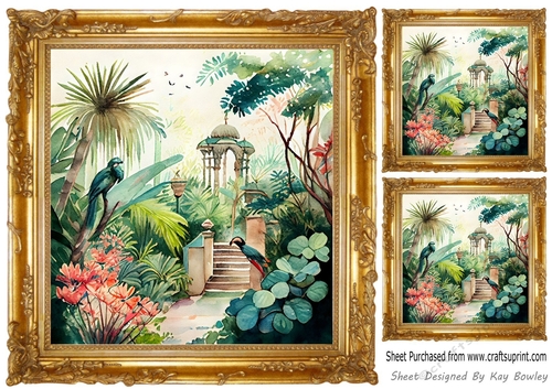 Gold Ornate Frame 8x8, with Exotic Birds Card Fronts (Four)