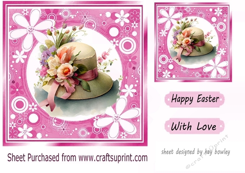 Pretty Easter Bonnet with flowers in pink floral frame 7x7 (one)