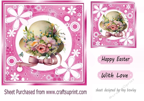 Pretty Easter Bonnet with flowers in pink floral frame 7x7 (two)