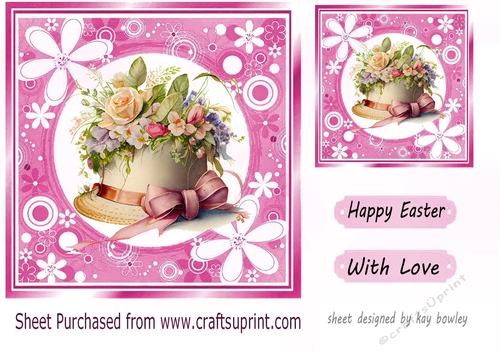 Pretty Easter Bonnet with flowers in pink floral frame 7x7 (five)