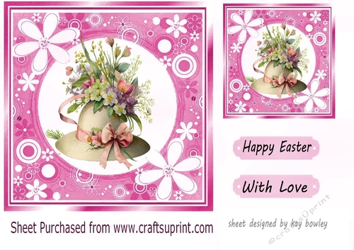 Pretty Easter Bonnet with flowers in pink floral frame 7x7 (six)