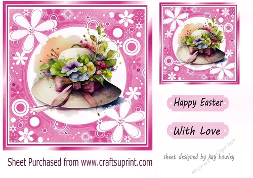 Pretty Easter Bonnet with flowers in pink floral frame 7x7 (seven)