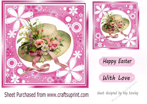 Pretty Easter Bonnet with flowers in pink floral frame 7x7 (eight)