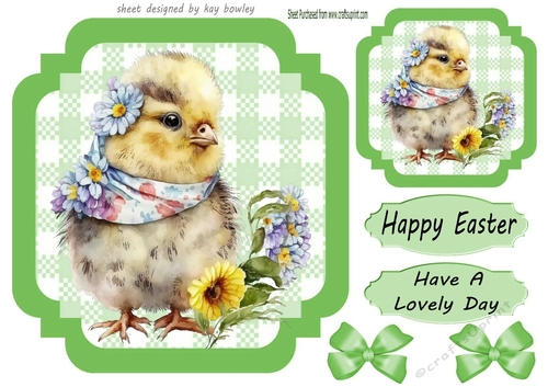 Cute little Easter Chick with Bows in Green Gingham 7x7 frame (one)