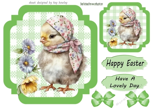 Cute little Easter Chick with Bows in Green Gingham 7x7 frame (two)