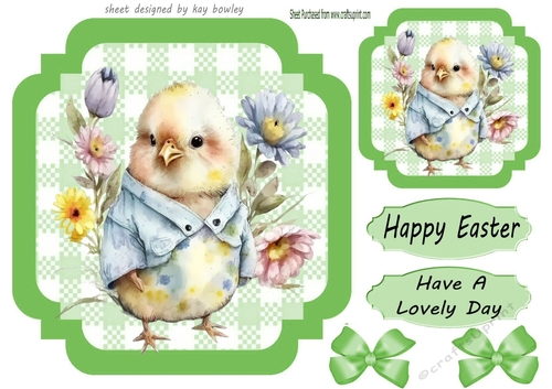 Cute little Easter Chick with Bows in Green Gingham 7x7 frame (three)