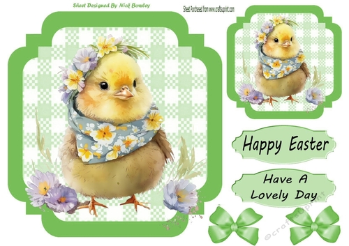 Cute little Easter Chick with Bows in Green Gingham 7x7 frame (four)