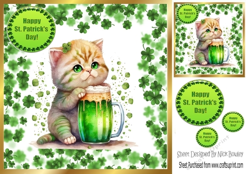 Cute Kitty in St Patricks Clover Frame 8x8 (two)