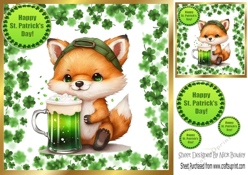 Cute Fox in St Patricks Clover Frame 8x8 (three)