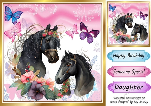 Cute Black Unicorns with Butterflies and Flowers 8x8