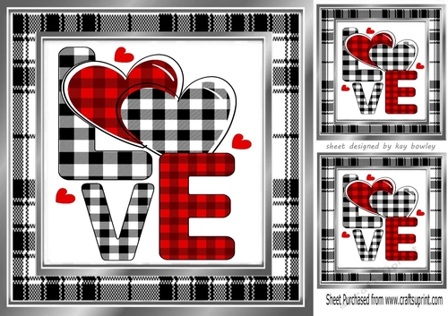 Black/White/Red Gingham Love Word 8x8 (one) 