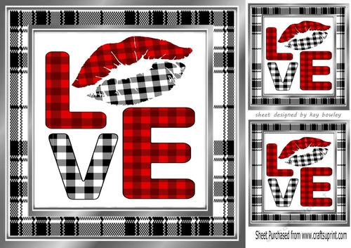Black/White/Red Gingham Love Word 8x8 (two)