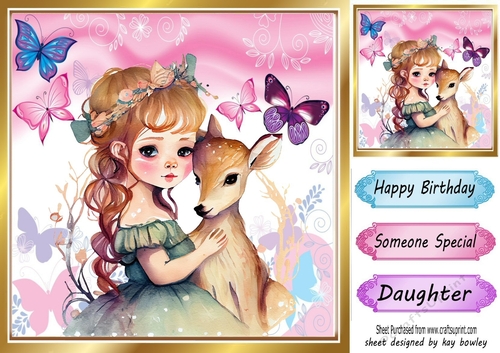 Cute little princess with deer and Butterflies 8x8 (one)