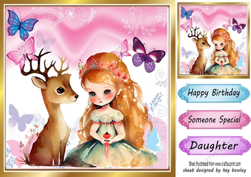 Cute little princess with deer and Butterflies 8x8 (two)