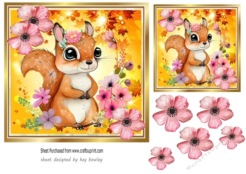 Autumn Leaves with flowers and cute squirrel 7x7 (two)