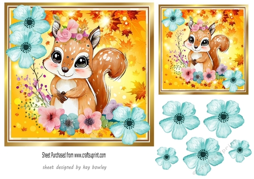 Autumn Leaves with flowers and cute squirrel 7x7 (three)