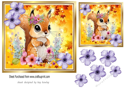 Autumn Leaves with flowers and cute squirrel 7x7 (four)