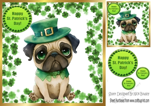 Cute Pug in St Patricks Clover Frame 8x8 (Six)