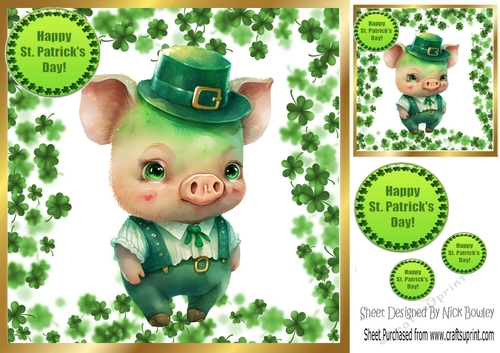 Cute Pig in St Patricks Clover Frame 8x8 (seven)