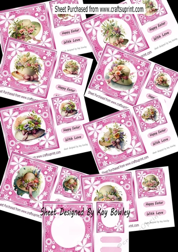  8 Pretty Easter Bonnets with flowers in pink floral frames 7x7 Bumper Kit