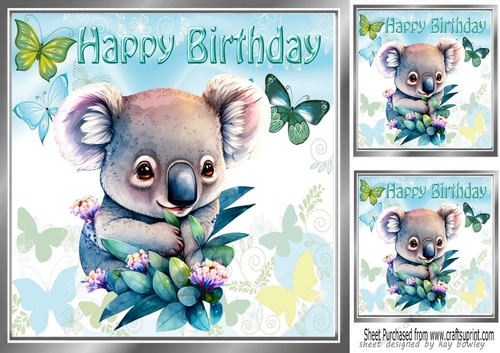 Cute Koala Bear with Blue Butterflies 8x8(one)