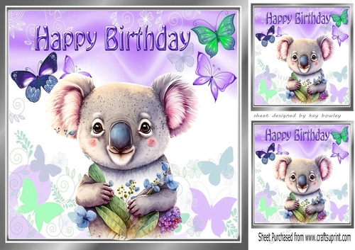 Cute Koala Bear with Purple Butterflies 8x8 (two)