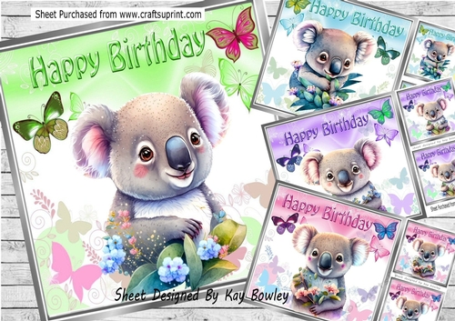  4 Cute Koala Bears with Butterflies 8x8 Mini Kit