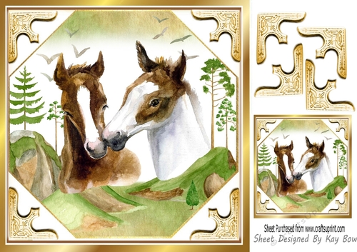  Mountains with Horses in Country Scene 8x8