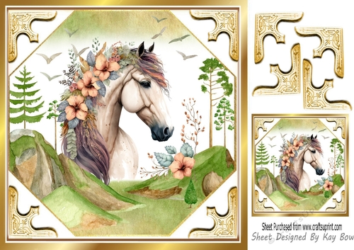Mountains with Horse & Flowers in Country Scene 8x8