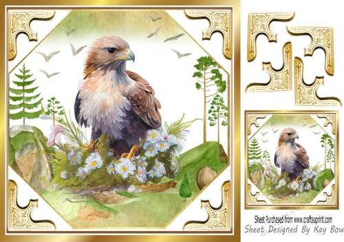 Mountains with A Eagle in Country Scene 8x8