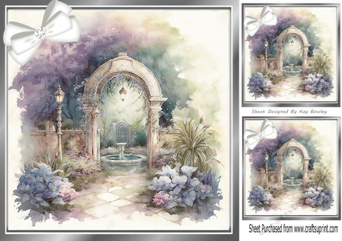 Pretty Garden with white diamante bow 8x8 (one)
