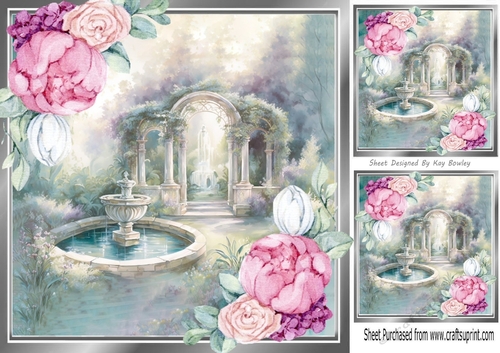 Pretty Garden with pretty pink/white corner roses 8x8 (two)