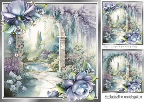 Pretty Garden with pretty blue corner roses 8x8 (four)