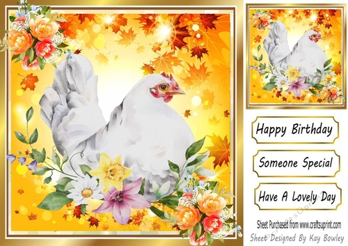 Autumn yellow leaf frame 8x8 with flowers and a chicken