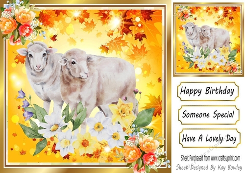 Autumn yellow leaf frame 8x8 with flowers and a sheep