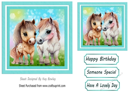 Cute Horses In turq 6x6 Frame (one)