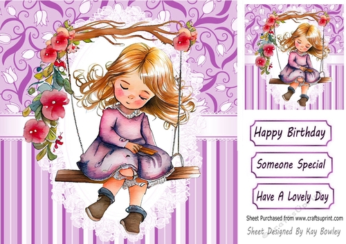 Sweet Little Girl On A Swing in Purple stripe on Lace 8x8 (one)