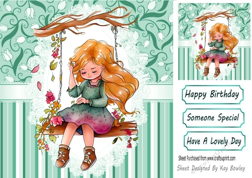 Sweet Little Girl On A Swing in Turq stripe on Lace 8x8 (two)