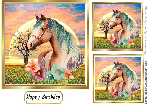 Autumn Sunrise with Horse and flowers 7x7 (one)