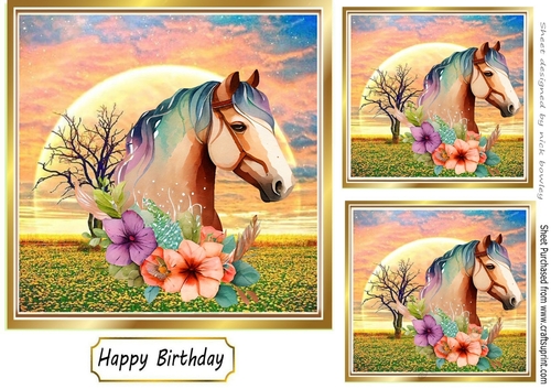 Autumn Sunrise with Horse and flowers 7x7 (two)