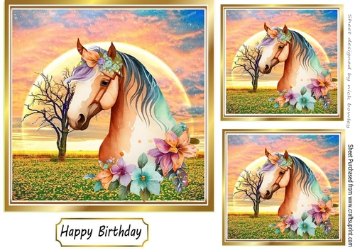 Autumn Sunrise with Horse and flowers 7x7 (three)