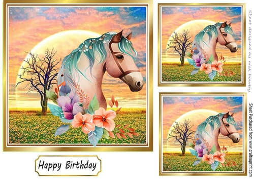 Autumn Sunrise with Horse and flowers 7x7 (four)