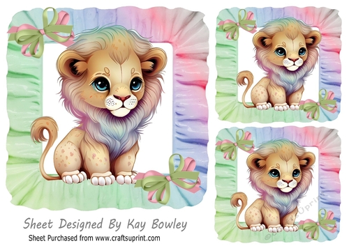 Frill Rainbow 7x7 Frames/Toppers with cute lion (one)