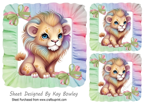 Frill Rainbow 7x7 Frames/Toppers with cute lion (three)